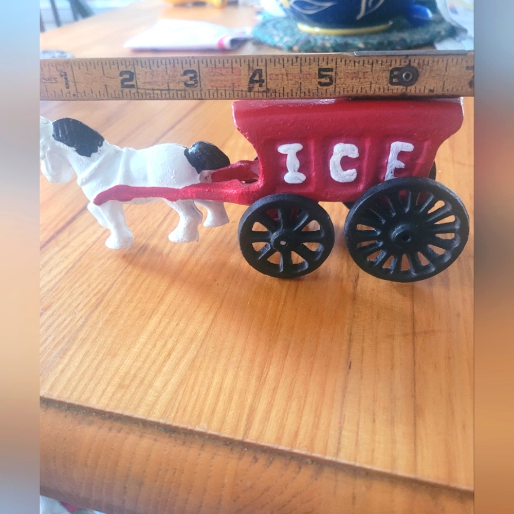 Vtg cast iron horse drawn ice wagon